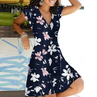 new summer v neck floral print party dress women vintage sleeveless tank mini dress spring loose a line dress 2021