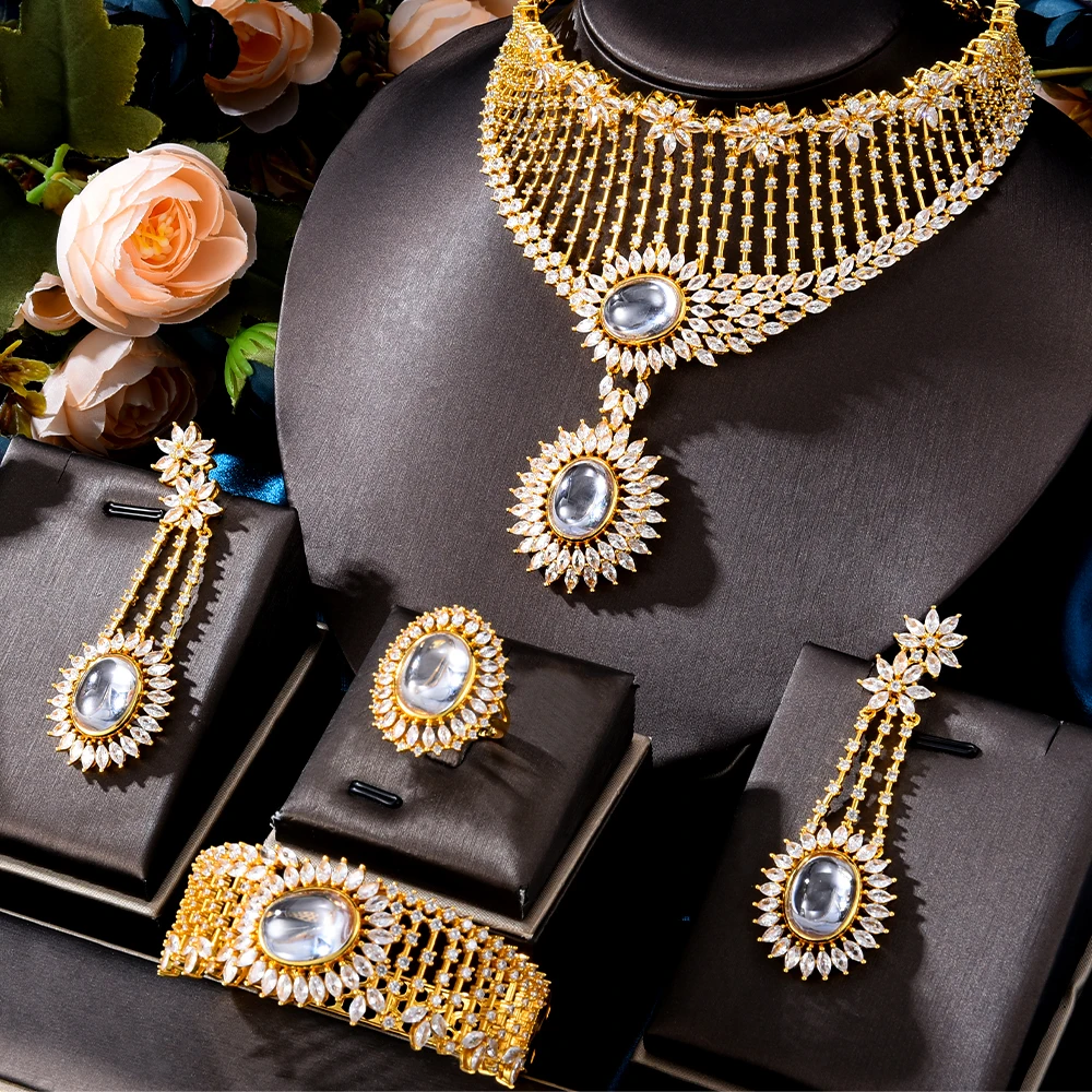 

GODKI Новый трендовый 4 шт настоящий розовый коралл роскошный Дубай набор украшений для женщин Свадебная вечеринка Циркон Кристалл индийский ...