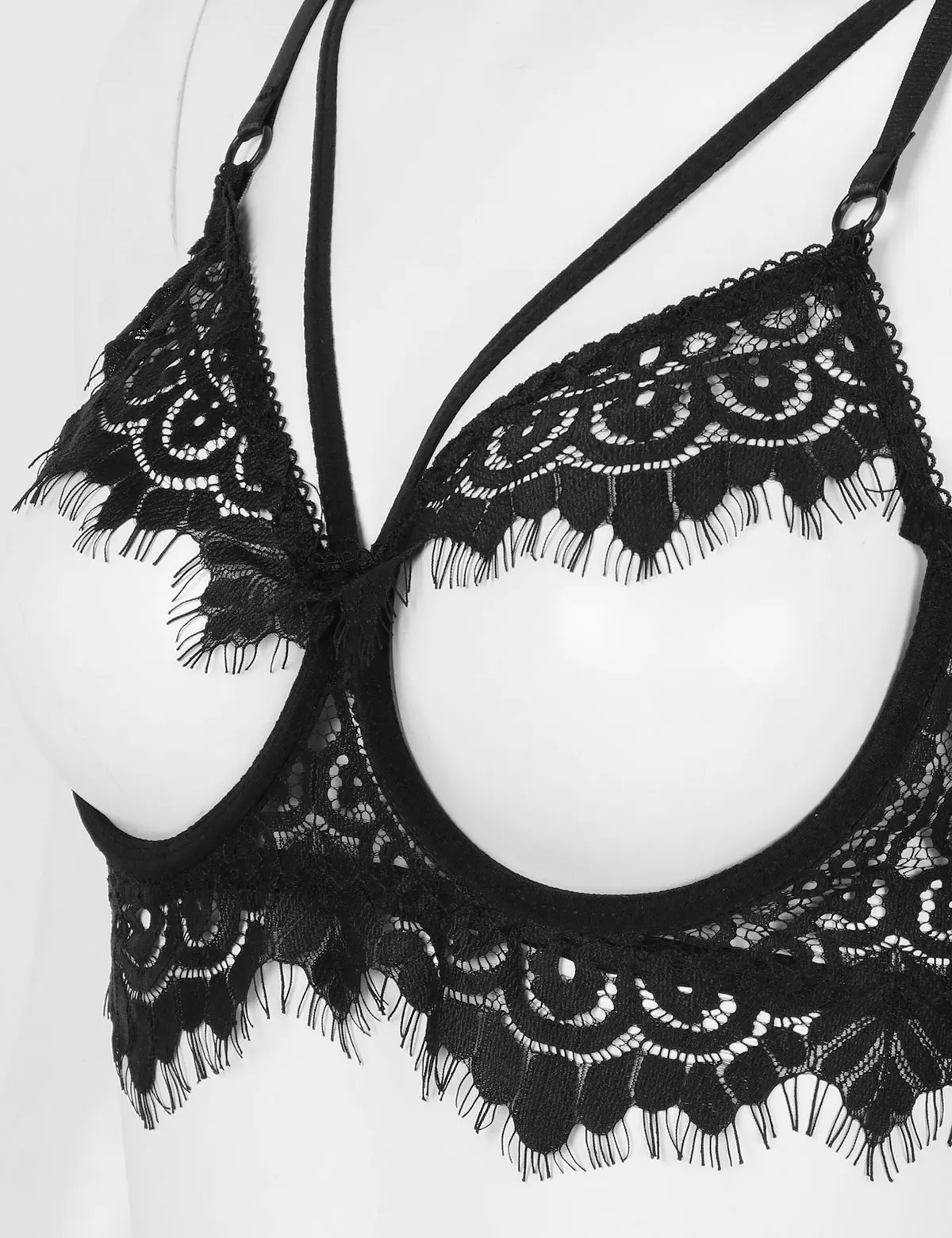 

Womens Erotic Sets Sheer Eyelash Lace Lingerie Open Bra Nipples Breast Underwire Bra Top with Open Butt Crotchless Thong Briefs