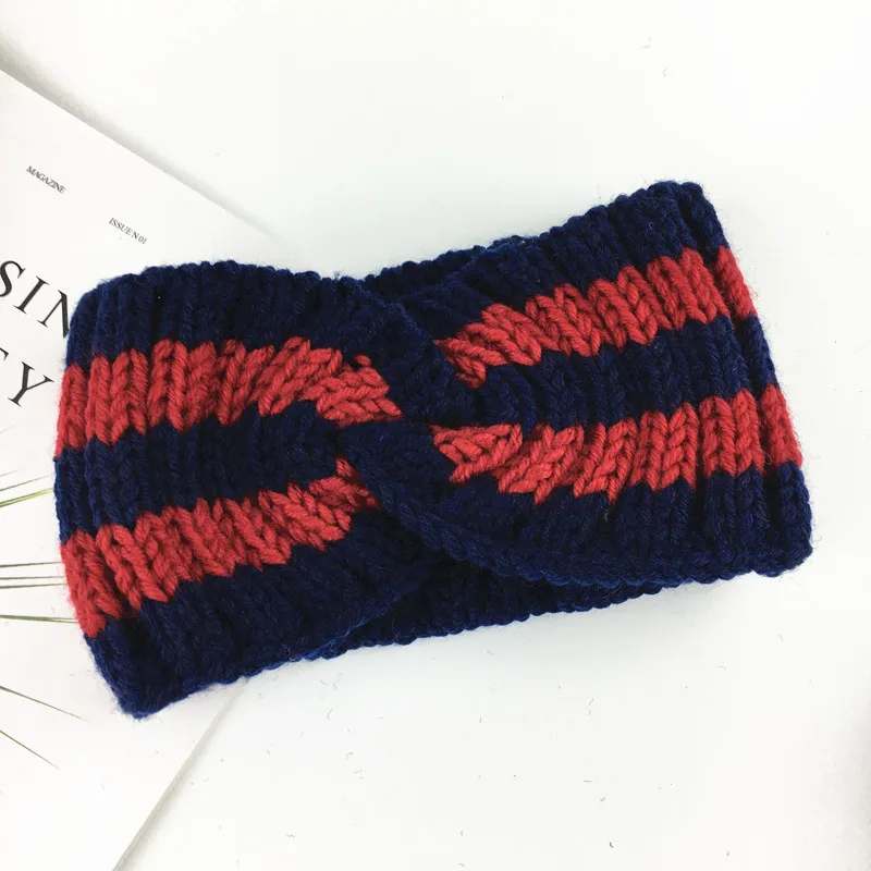 Осенне зимние винтажные полосатые вязаные аксессуары для волос женские