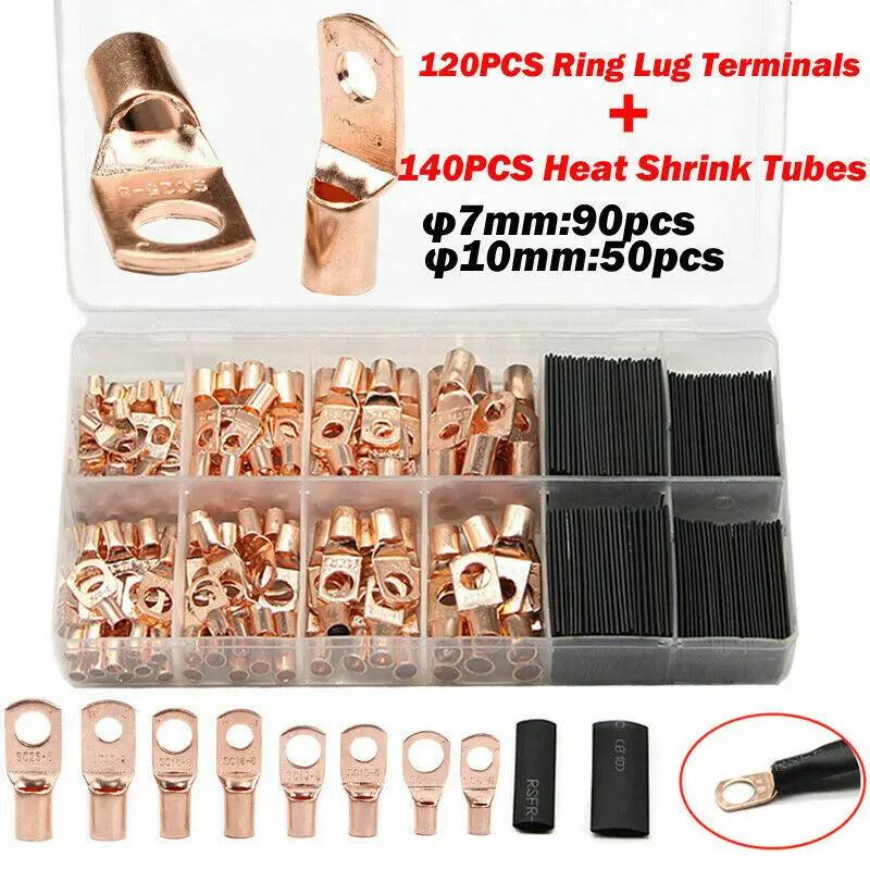 260X Copper Wire Ring Terminal Lug SC Heat Shrink Tubing Connectors Set Kits | Инструменты