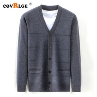 covrlge mens cardigan sweater jacket comfortable pure color jacquard thickened knit single breasted warm cardigan coat mwk034