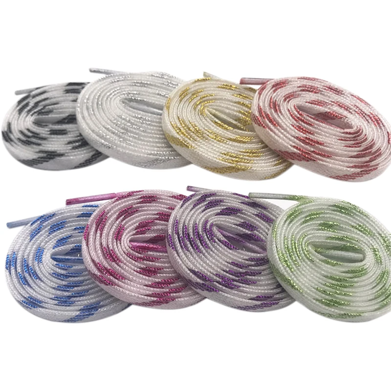 

Coolstring 7mm Double Layer Shinning Colorful Glitter Shoelaces Long Shoe Laces White Black Red Gold Silver Shoestring 60-180cm