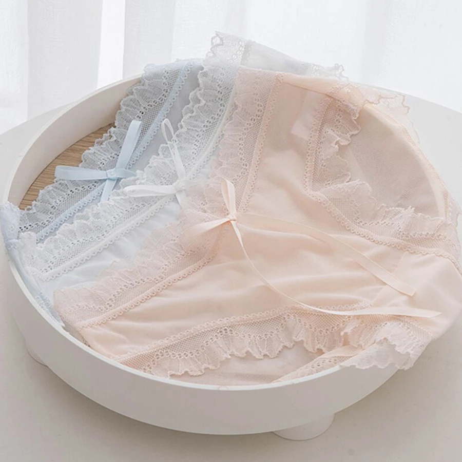 

Hot Sexy Intimate Fashion Lingerie Cute Transparent Mesh Loli Lace Womens Cotton Women's Panties Bow Seamless Slimming Underwear