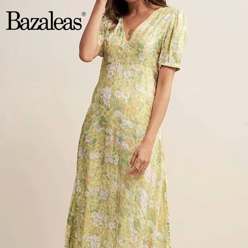 Платье женское длинное с V-образным вырезом и цветочным принтом | Женская одежда