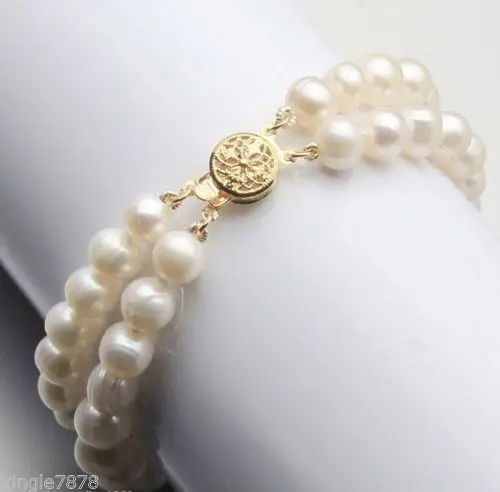 

Подлинный новый 2Row 7-8 мм белый Akoya культивированный жемчуг браслет 7,5"