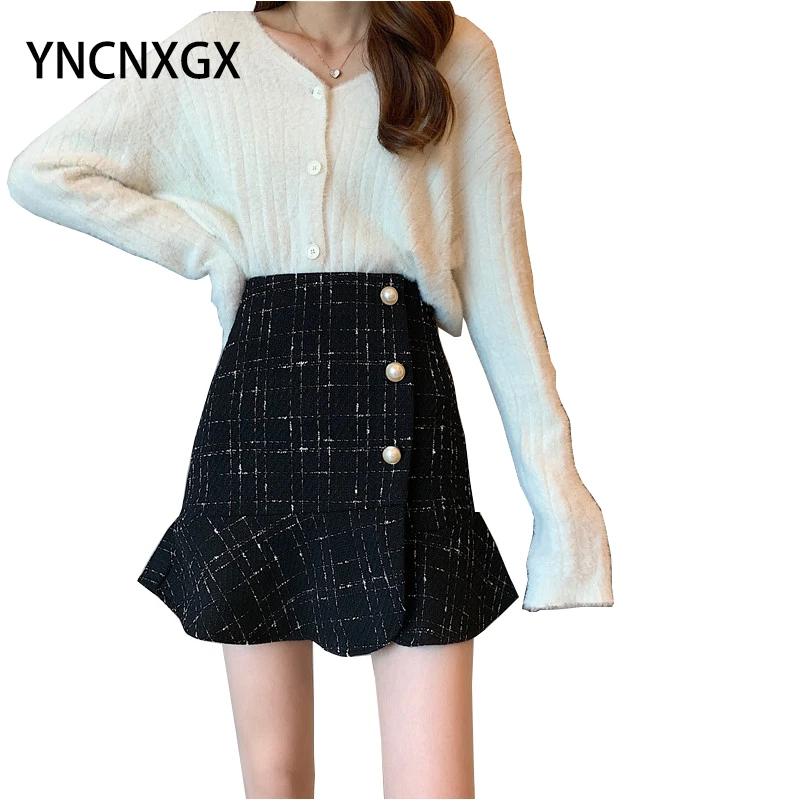 

Women's Mini Skirts Plaid Pleated Skirt A-line Skirt Spring and Autumn High Waist Lattice Buttocks Fishtail Skirt