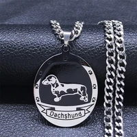 dachshund stainless steel dog pendant necklace womenmen black enamel paw silver color necklaces jewelry gargantilla n3271s06