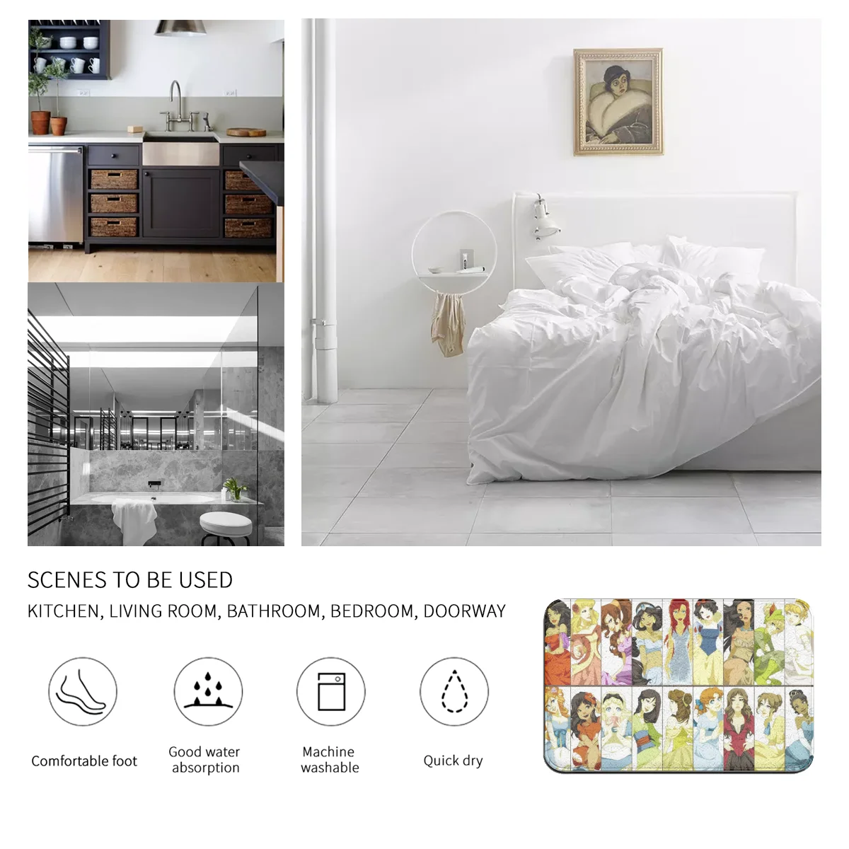 

Girl Princess Graphic Printed Flannel Room Bathroom Mat Doormat Size 40Cm By 60Cm Room Bedroom Home Decoration