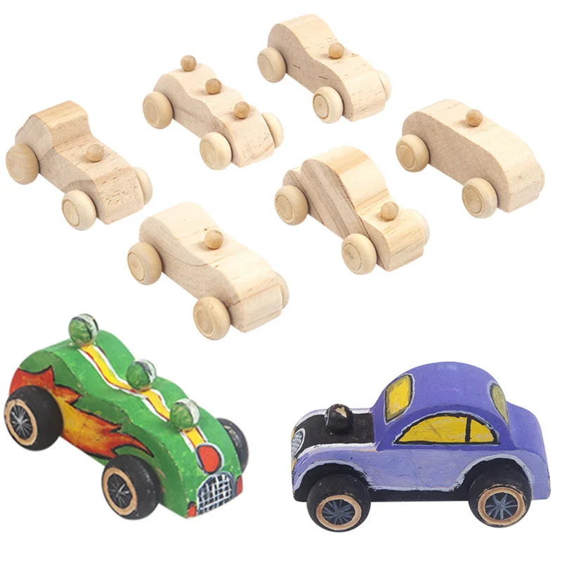 

6pcs/Set Creative DIY Painted Car Wooden Embellishment Crafts Learning Educational Handmade Home Decoration Toy For Children