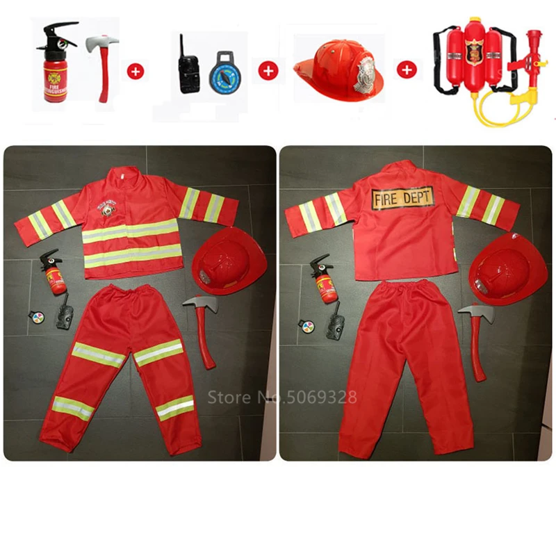 

Halloween Cosplay Kids Firefighter Uniform Children Sam Fireman Role Play Work Clothing Suit Boy Girl Performance Party Costumes