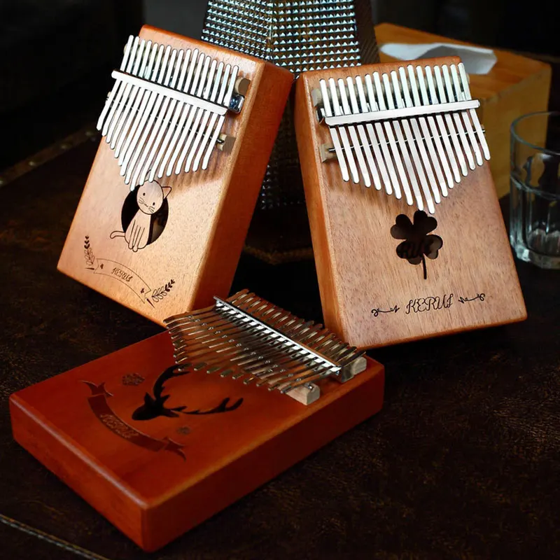 

Christmas Kids Gifts Kalimba 17 Keys Thumb Piano Elk Mahogany Portable Finger Piano for Friend Beginners Professional Playing