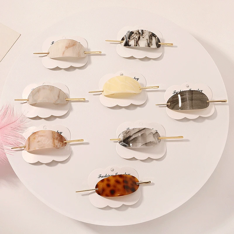 Модные заколки для волос женщин элегантные овальные акриловые бриллиантовые