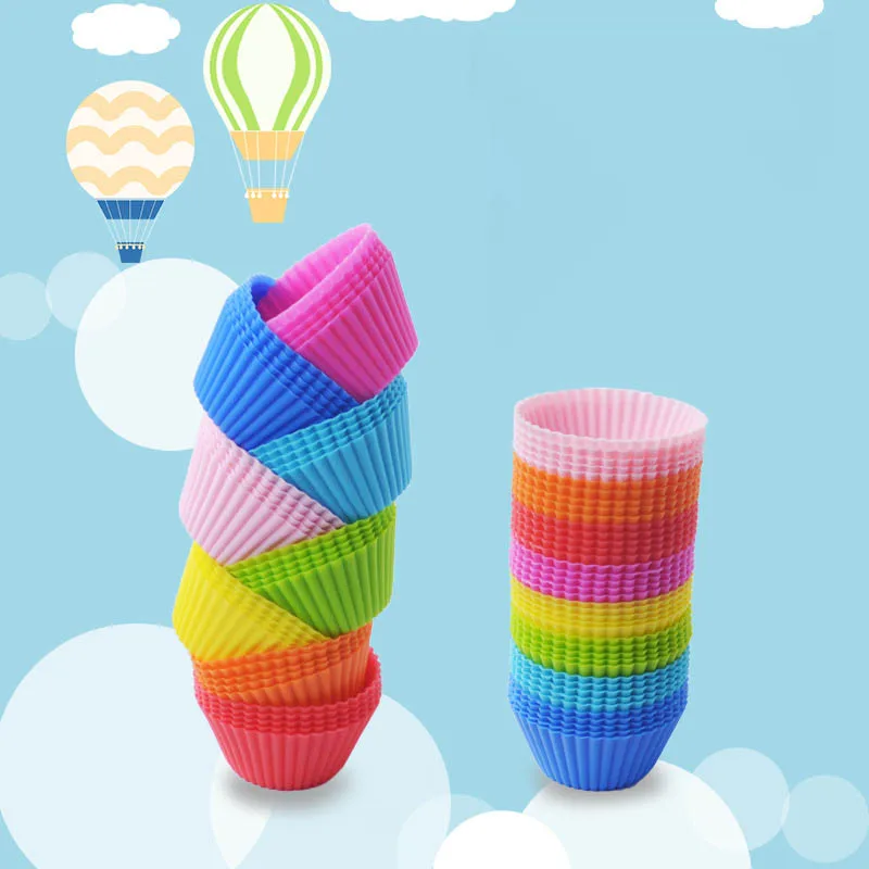 

12Pcs/Set Baking Molds Reusable Cake Decorating Tools Silicone Nonstick Mix Color Kitchen Supplies Muffin Cupcake Round Shaped
