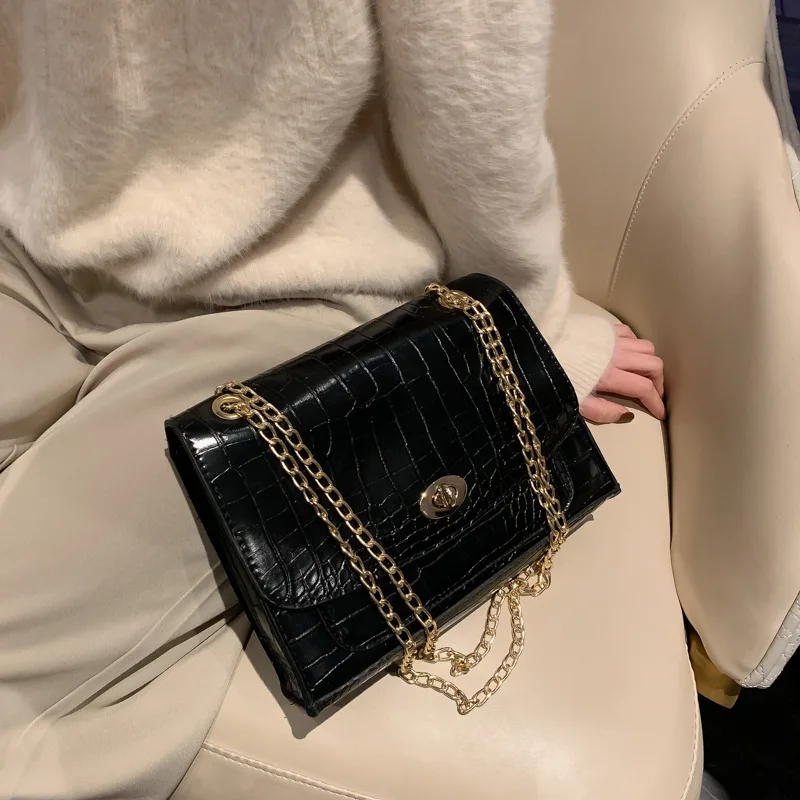 

2021 New Women Famous Designer Crocodile Pattern All-match Shoulder Messenger Bag Large Capacity Chain Female Bag Clutch
