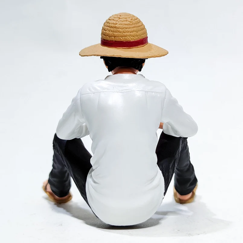 

10cm Anime Figure Luffy Figure Sitting Posture White Shirt Luffy PVC Action Figure Toys Luffy Car Decoration Toys