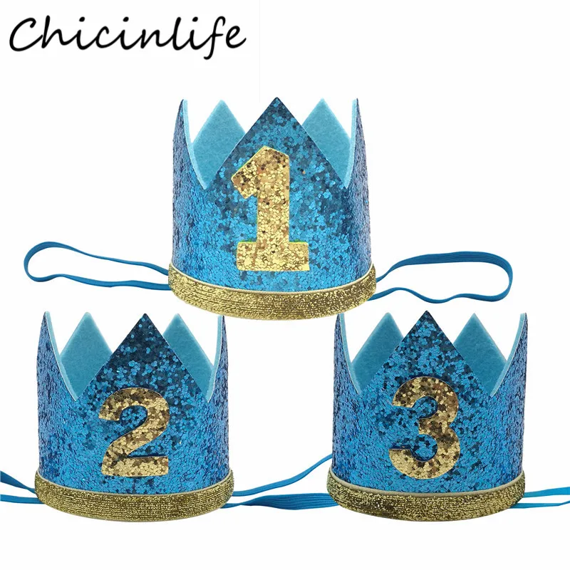 

Chicinlife 1Pcs Blue 1 2 3 Year Old Birthday Crown Headband Boy 1st Birthday Party Cap Baby Shower Princes Headwear Hat Supplies