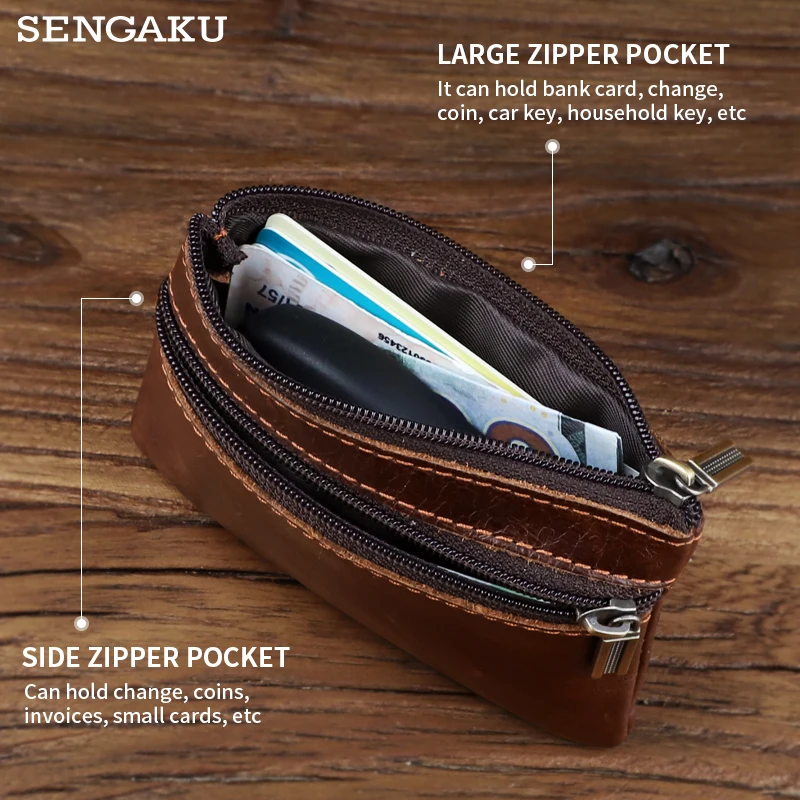 Handmade Genuine Leather Coin Purse Retro Portable Women Wallet Mini Credit Card Holder Zipper Bag Small Child Change Purse