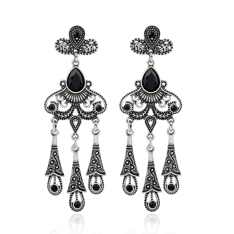 

Bohemian Ethnic Style Retro Ethnic Style Leaf Gemstone Tassel Earrings Jewelry Vintage Earrings For Women