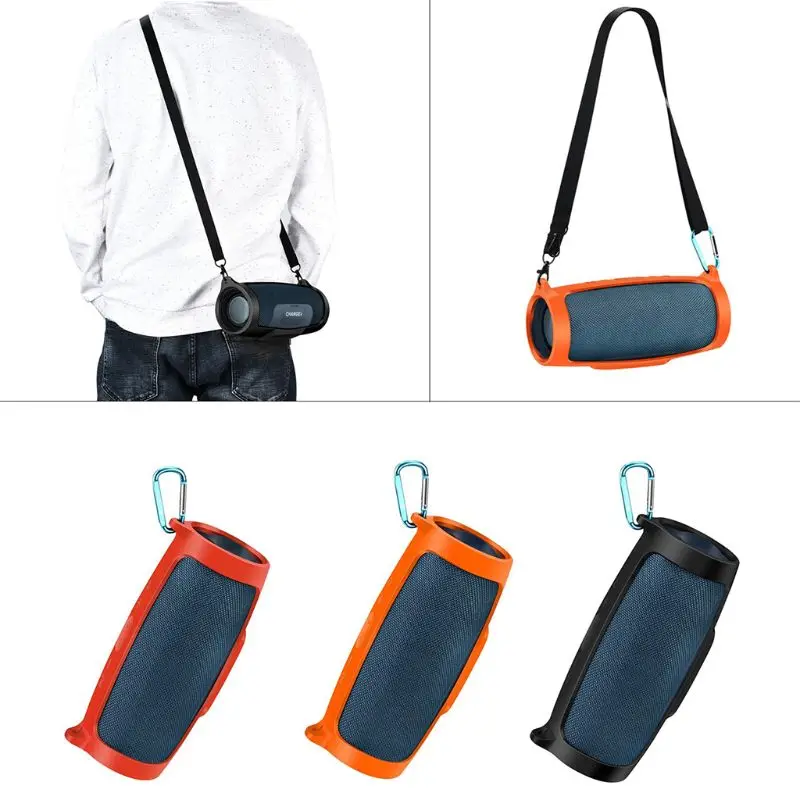 

Silicone Case Cover Skin With Strap Carabiner for Charge 4 Portable Wireless Bluetooth Speaker T84C