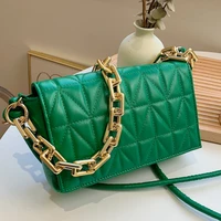 small gold thick chain soft pu leather green underarm baguette shoulder bags for women designer armpit brand totes handbag