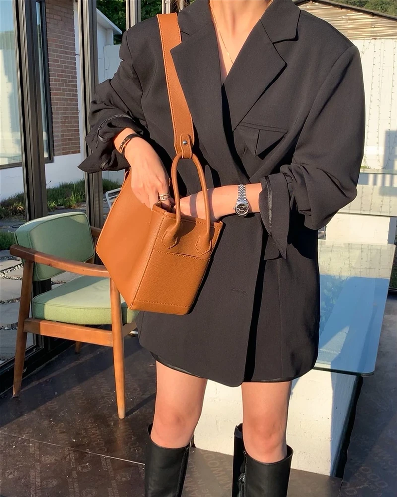 

New 2021 Spring Autumn Women's Blazers Pockets Jackets Fashionable Vintage Oversize Wild Chic Office Lady Tops