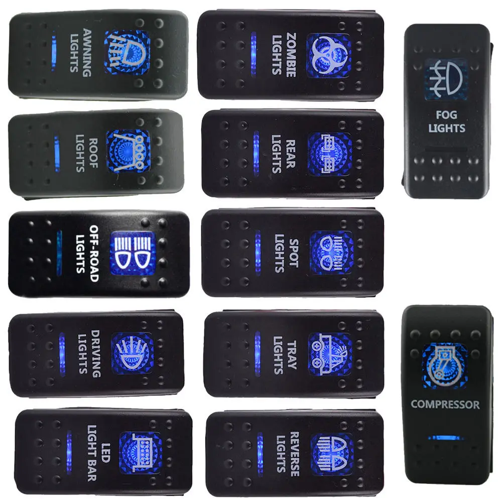 

1PC 12V 20A Car Light Switch 5Pin Push Rocker Toggle Blue LED Light Switch Bar Spot Light/Tray Light/Zombie Light/Rear Light