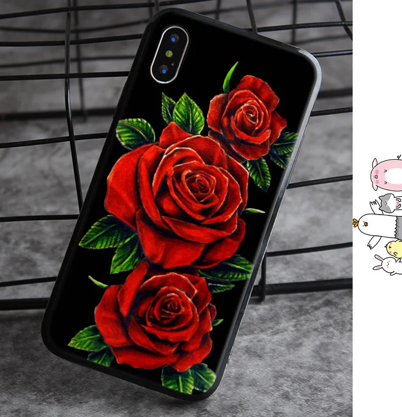 Для iphone 7 PLUS/6/6S/8 Plus силиконовый чехол черного цвета в винтажном стиле с красной