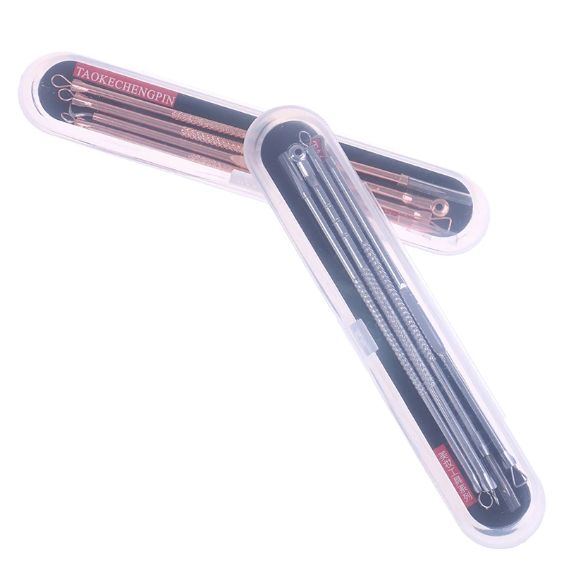 4PCS/box Acne Blemish Remover Needles Set Black Spots Pore Cleanser Tool Blackhead Extractor Rose Gold Black Dots Cleaner