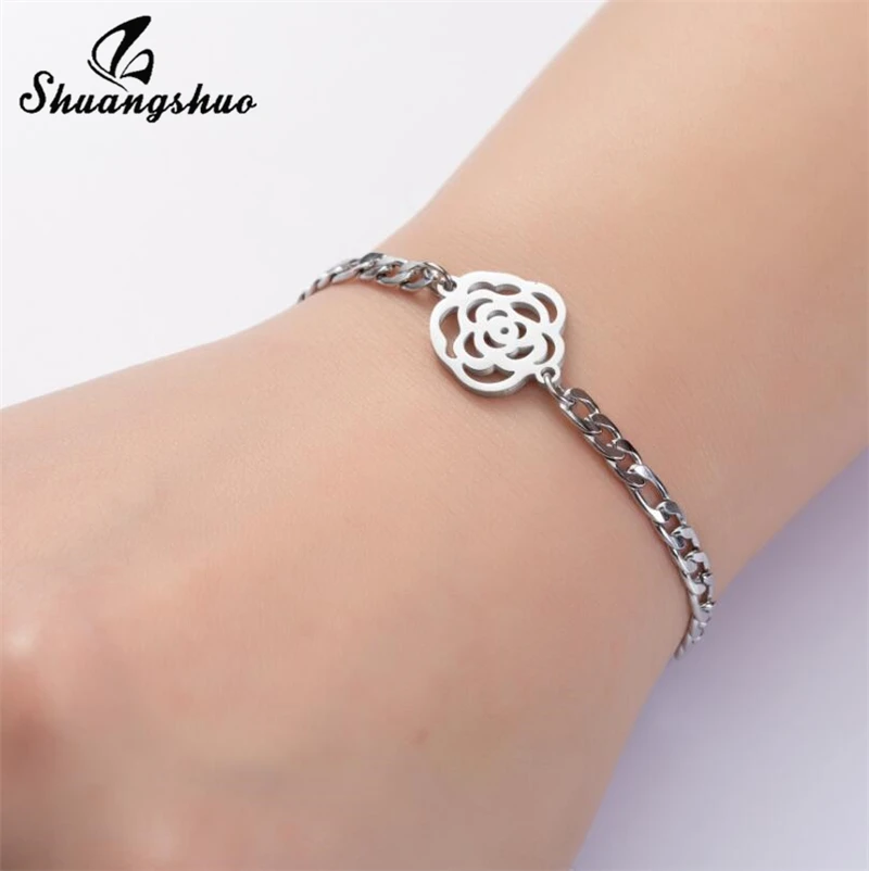 Shuangshuo браслеты из нержавеющей стали в виде оригами розы металлическая цепочка