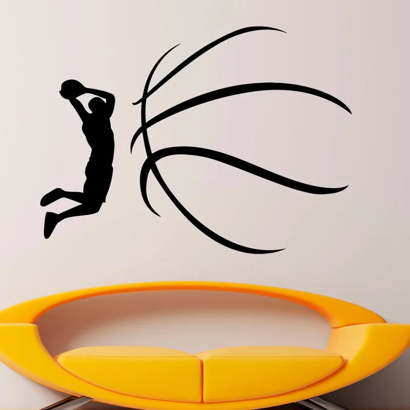 Hot Sale Basketball Wall Decals Home Decoration Art Vinyl Wall Stickers Boys Most Favourite Sport Removable dctop art design islamic muslim laptop stickers vinyl diy removable wall stickers decoration high quality