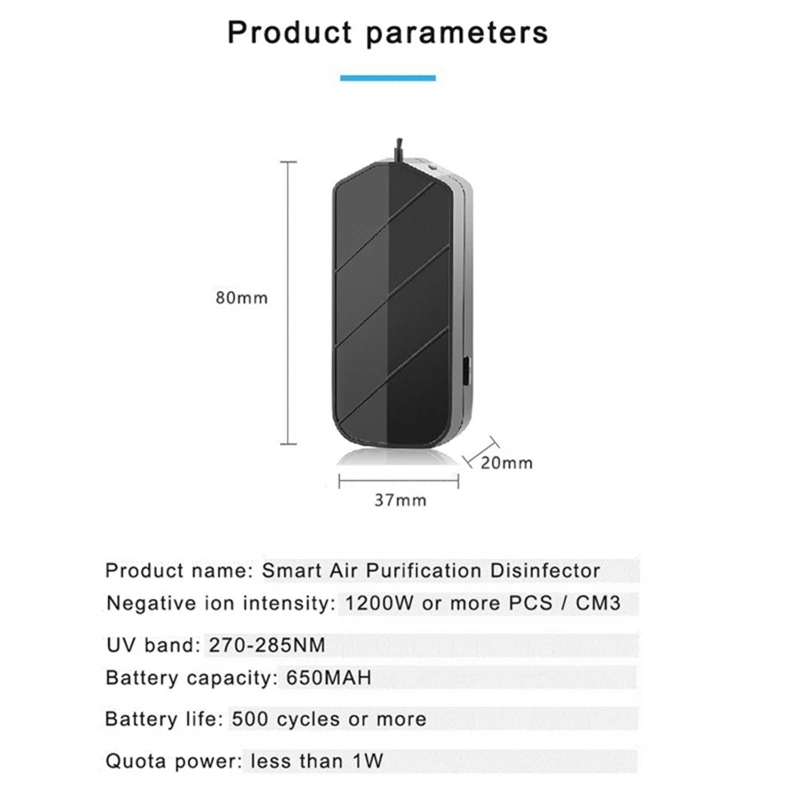 

Air Purifier with UV Light Necklace Mini Portable Air Freshener Ionizer Negative Ion Generator, 2PCS