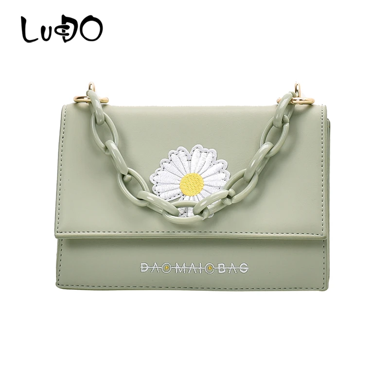 

LUCDO Women Shoulder Bags Leather Flower Bag Korean Version Chain Messenger Bag Designer Women Handbag