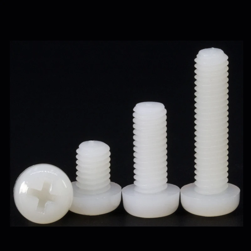 Белые нейлоновые винты Phillips с закругленной головкой пластиковые полукруглой и