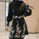 Женский шифоновый костюм из рубашки и юбки, роскошный костюм из двух предметов с вышивкой из бисера, весна-осень