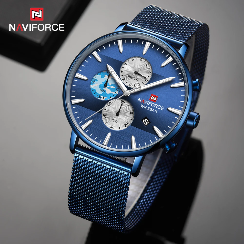 NAVIFORCE Лидирующий бренд Роскошные мужские часы ультра тонкий хронограф дат