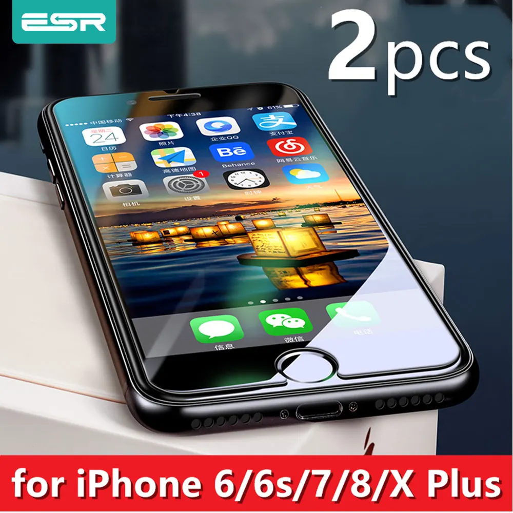 

ESR 2pcs Tempered Glass for iPhone X Screen Protector 9H Protector Film for iPhone 8 7 6 6s Plus Glass Flim Anti-Fingerprint