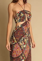 fnoce cross border trade vacation wind street fashion womens beach dress halter dress floral print halter dress