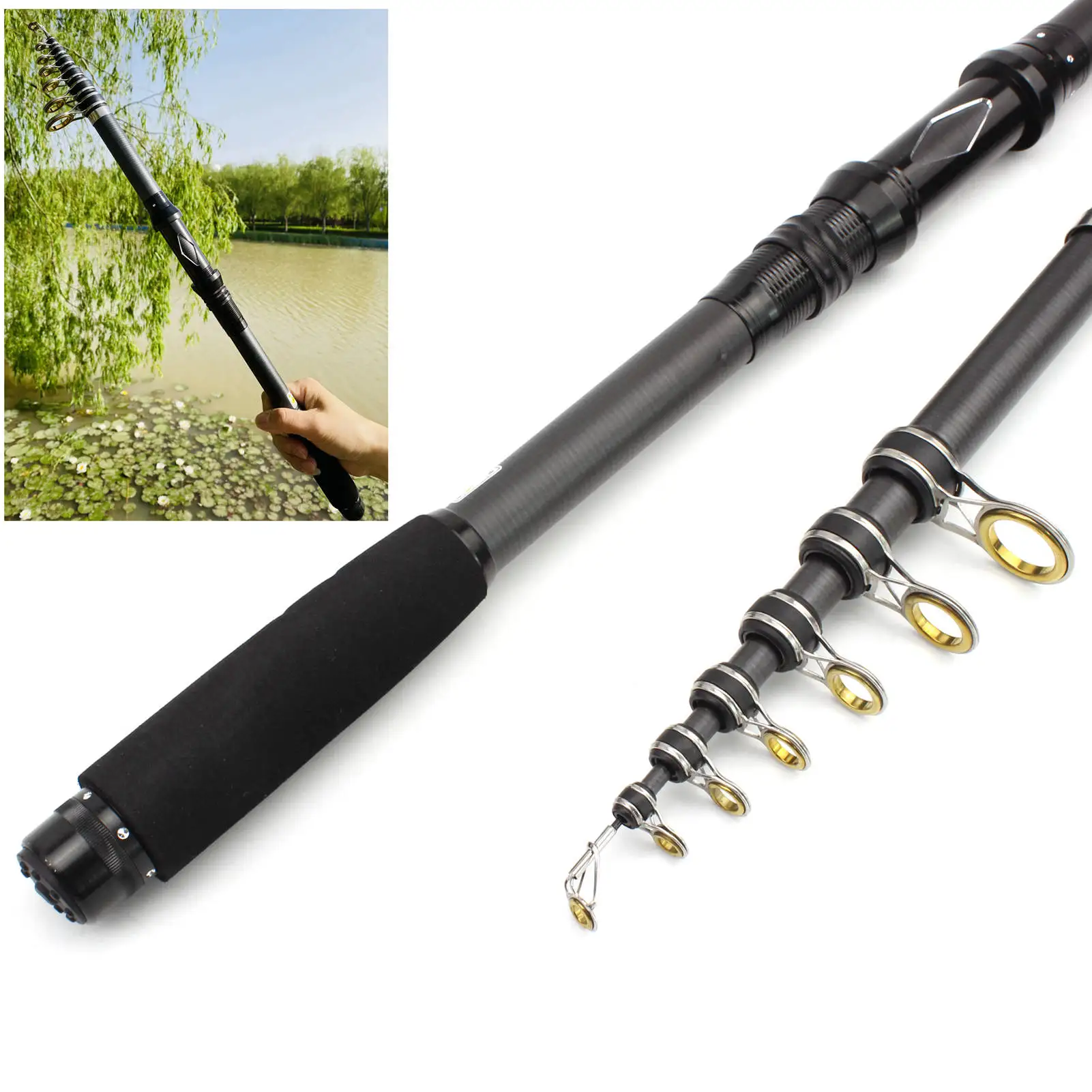 

NEW 1.8m-3.0m ultrashort Fishing Rod carbon Portable telescopic Spinning rod Ceramic large guide ring Long shot bass Trout pole
