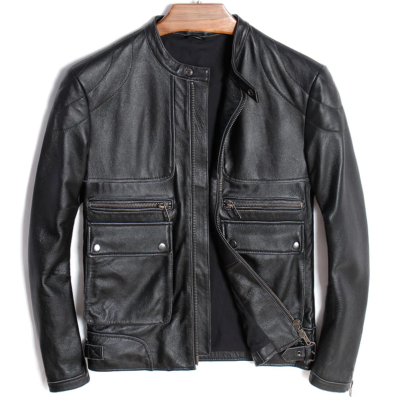 

Real Leather Jackets Men Cowskin Leather Suede Coat Jackets European and American Style Natural Leather Windbreaker 2020 AA04