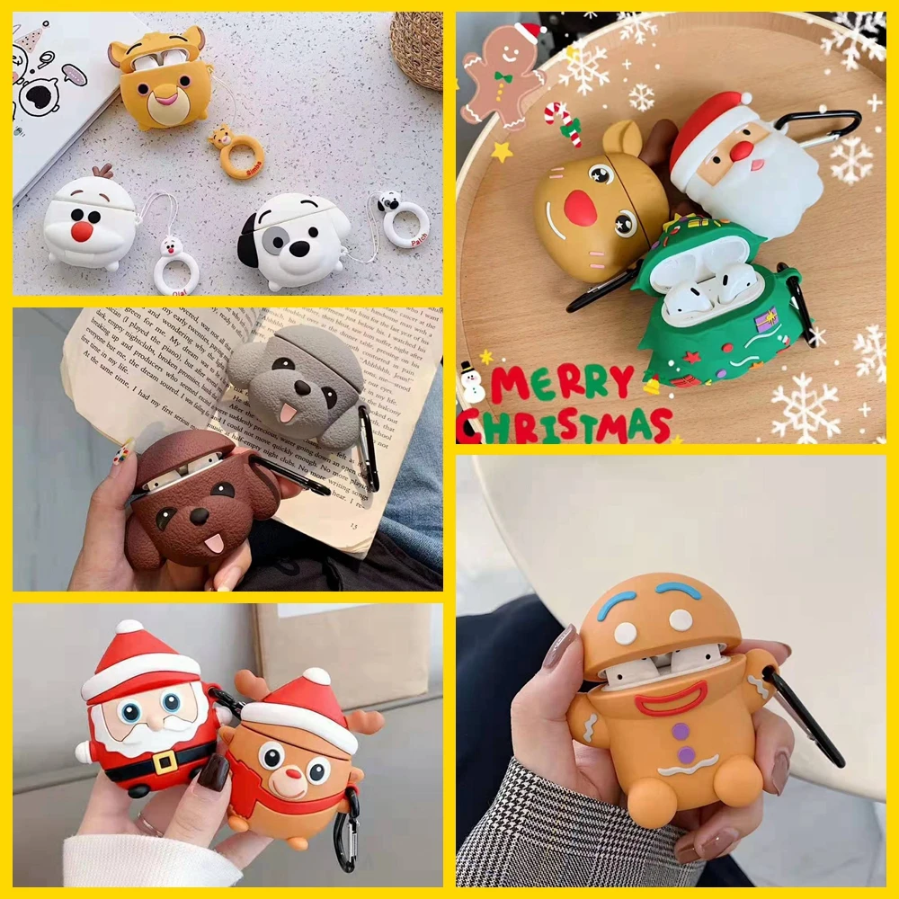 For AirPods Case Cute Cartoon Rabbit Pig Dog Earphone Cover For Airpods 2/i10/i11 Christmas Soft Protect Coque with Keychian