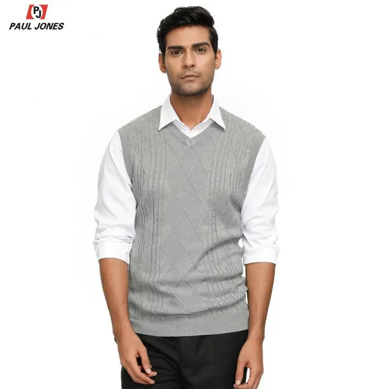 Мужской вязаный свитер без рукавов с v образным вырезом PAUL JONES узором стильный