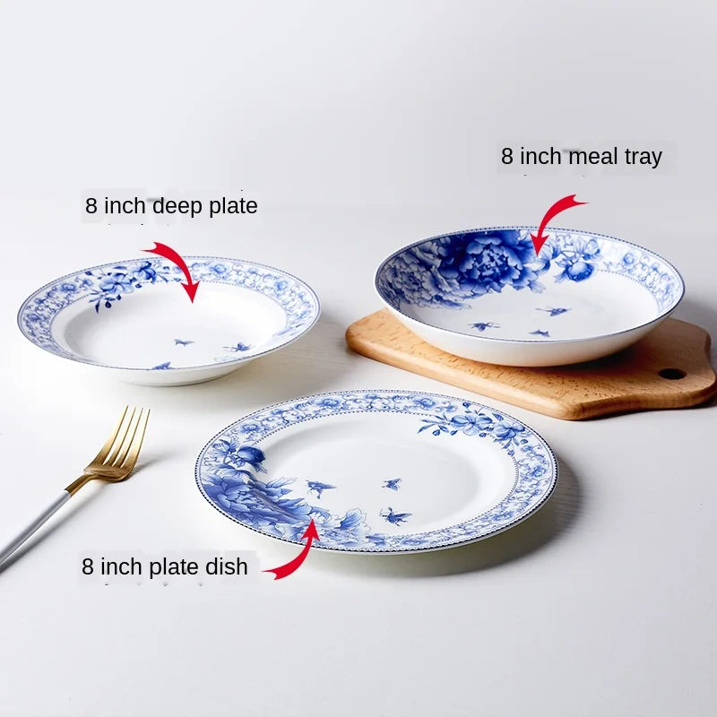 Керамическая тарелка для костей Цзиндэчжэнь супа Zhuang Cai из сине-белого фарфора с