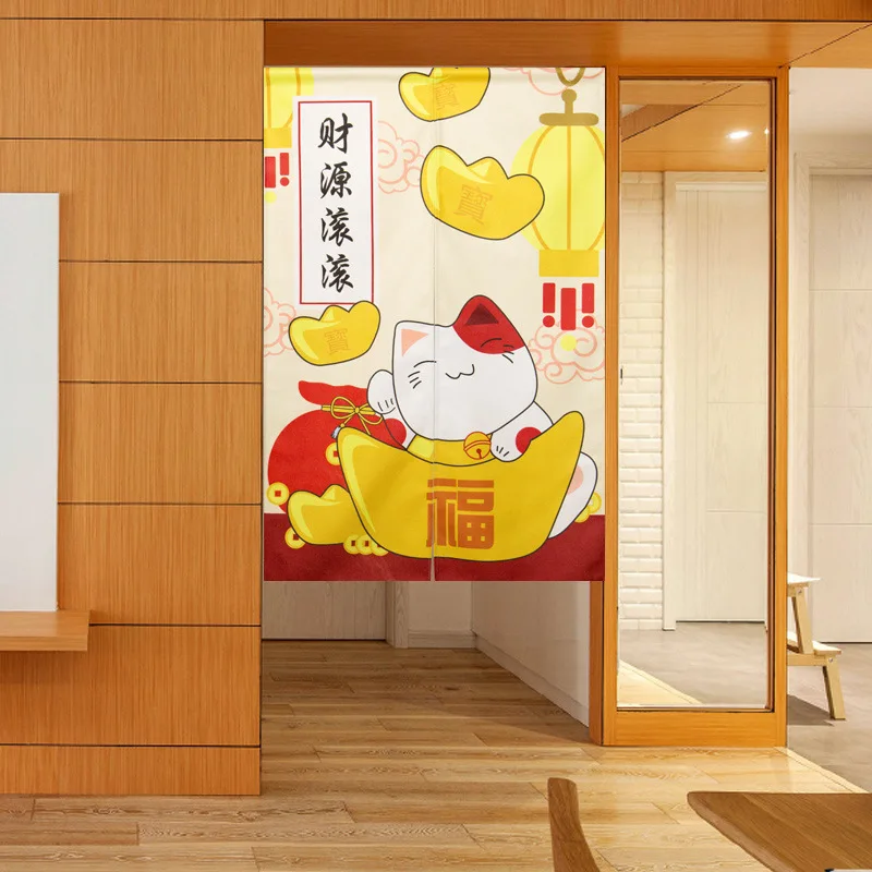 Японская дверная занавеска счастливого кота разделительная для дома штора