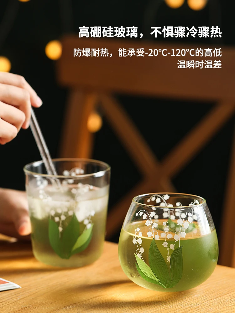 

Домашняя креативная стеклянная чашка из боросиликатной лилии, термостойкая офисная чашка для питья, домашняя чашка для послеобеденного ча...