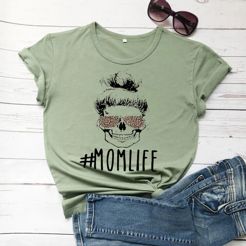 

Mom Life Women Tshirt Cotton Tees Leopard Skull Graphic T Shirts Fashion Summer Female T Shirt Mother's Day Tops Dropshipping