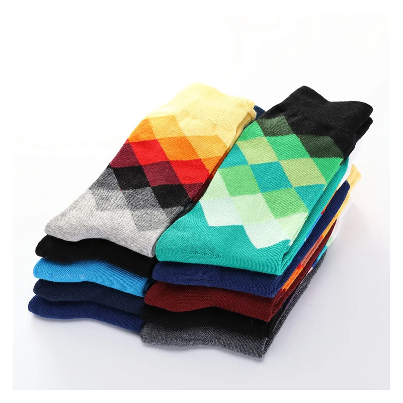 10 пар в комплекте Для мужчин Смешные счастливые носки тонкие пункт ромба