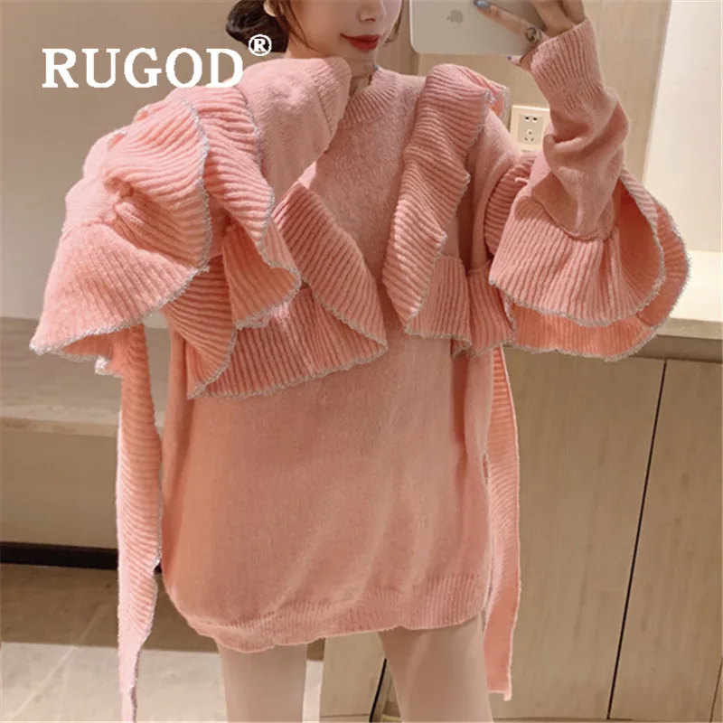 RUGOD плюс размер милый свитер пуловер для женщин с круглым вырезом одноцветная