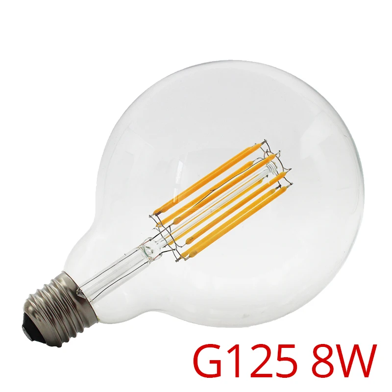 8W G125 Светодиодный светильник 110 В/220 В 8 Вт 10 Вт G125 G95 G80 A60 E27 Светодиодный светильник накаливания теплый белый ретро прозрачный светильник D95* H135mm - Испускаемый цвет: 8W G125