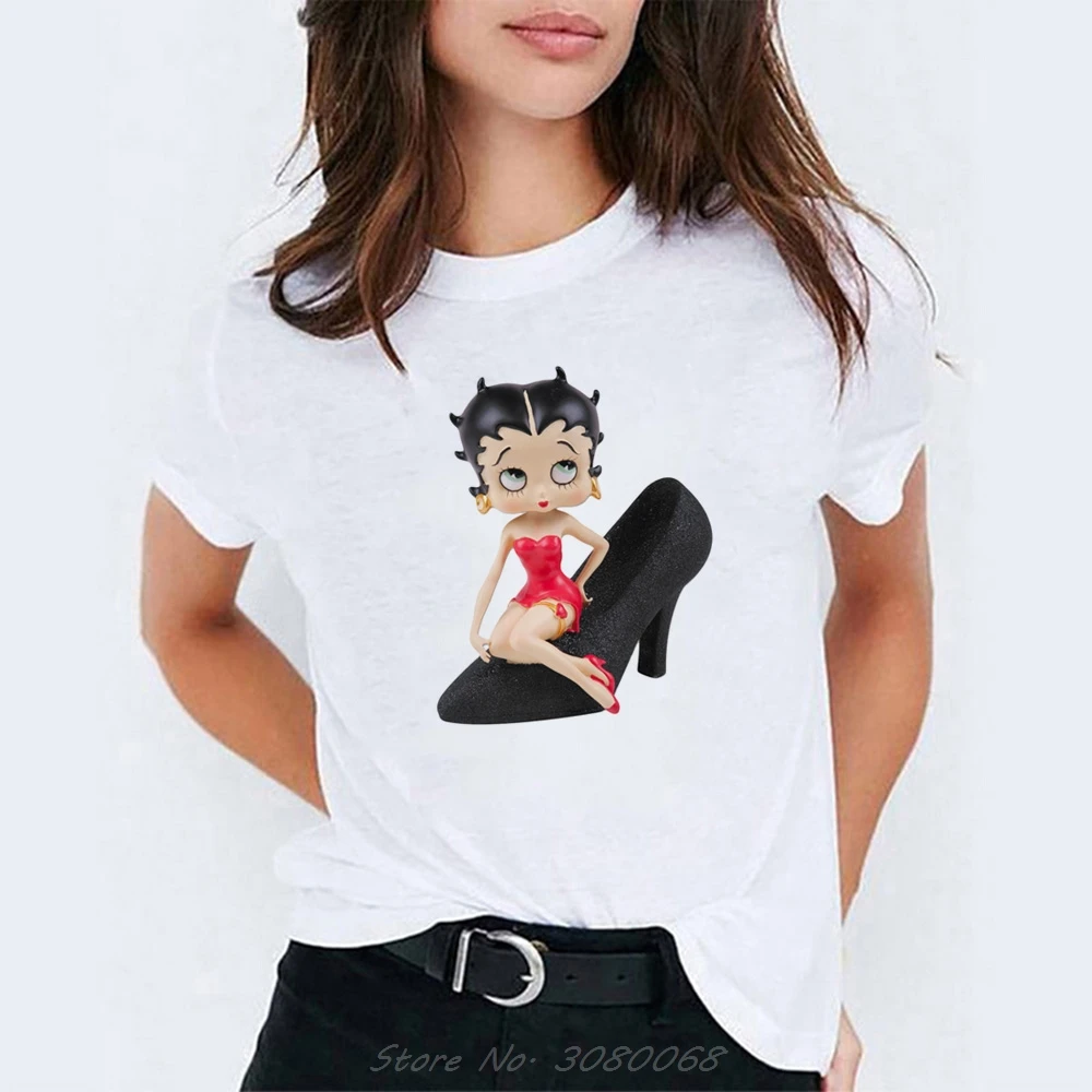 Футболка с рисунком Betty Boop, модная Корейская одежда для пар, хлопковый топ с короткими рукавами и принтом ангела, женская футболка 90s